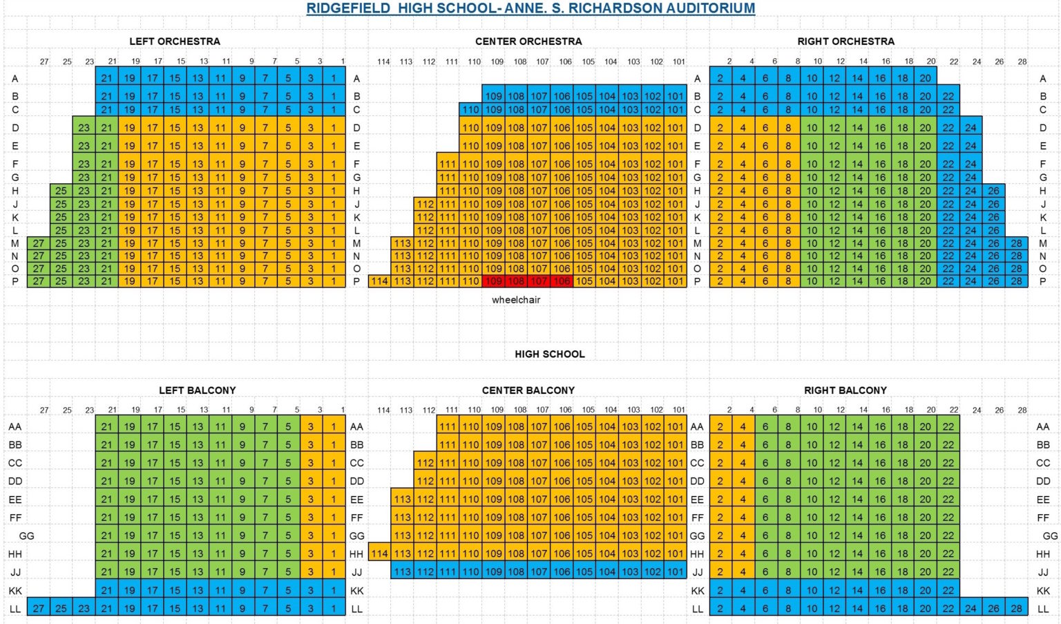 Venue Seating Charts Ridgefield Symphony Orchestra